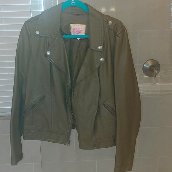 Olive Green Leather Jacket - Picture 1 of 2